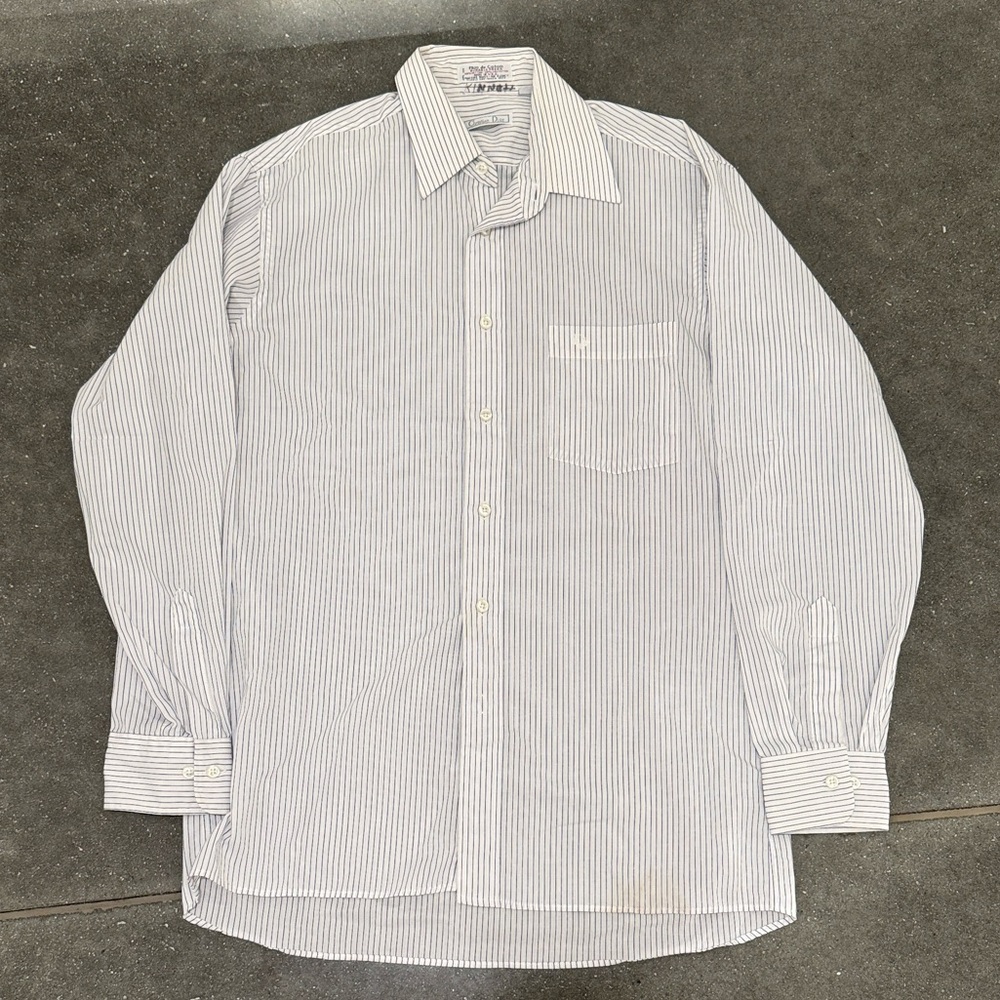 Vintage Christian Dior Striped Button Up Dress Shirt 15